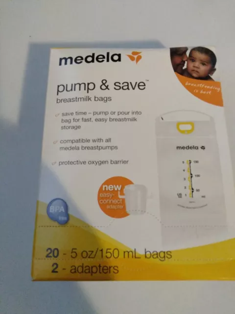 Medela Pump & Save Breastmilk Storage Bags 20 ct with 2 Easy Connect Adapters