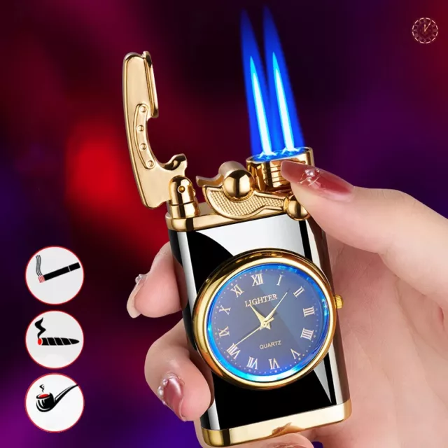 New 22 Arm Watch Metal Windproof Gas Powerful Cigar Jet Butane Two Torch Lighter 2