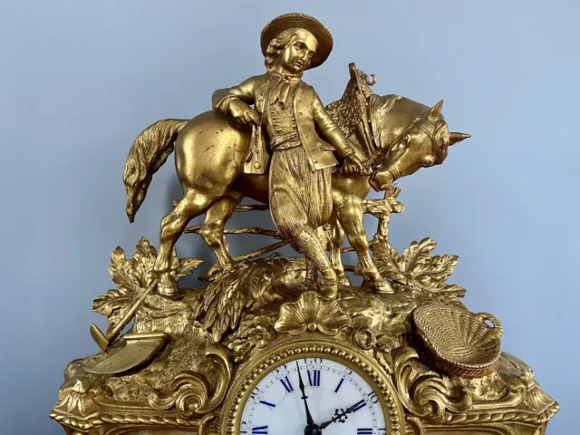 Henry Marc Paris, Gilt Bronze Mantel Clock With AD Mougin Movement 3