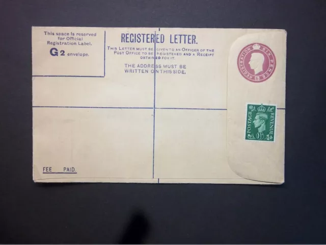 GB Postal Stationery Forces 1952 KGVI 6d puce Registered Envelope size G2 RPF9