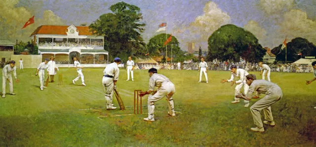 Kent V Lancashire At Canterbury Cricket Game By Albert Chevallier Tayler Repro