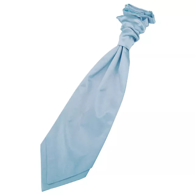 Dusty Blue Mens Pre-Tied Ruche Cravat Satin Plain Solid Formal Wedding by DQT