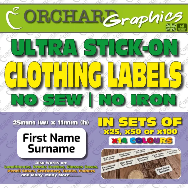 Stick On Name Labels for Clothes | Care Tag | Clothing Stickers | Personalised