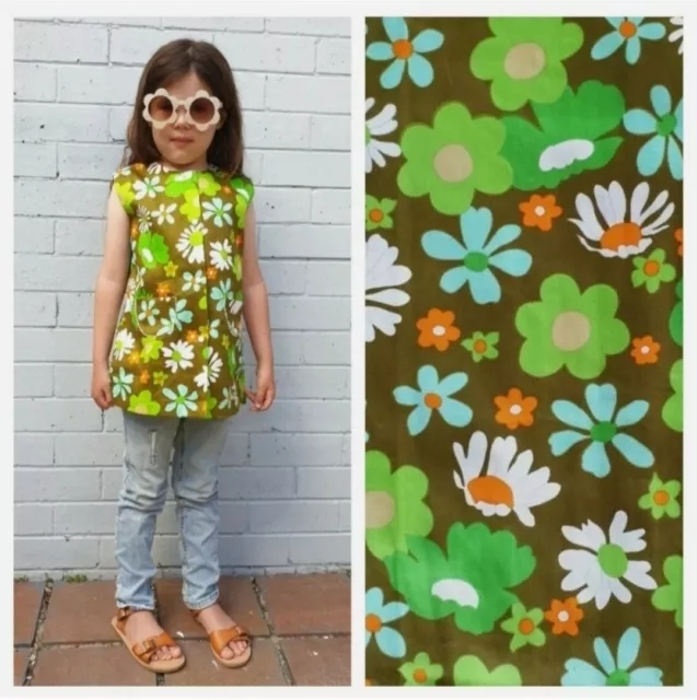 Vtg 60S Deadstock Flower Power Floral Cotton Longline Tunic Top Approx 5-6 Years