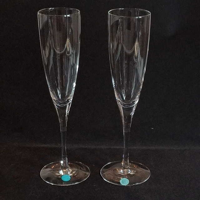 2 (Two) TIFFANY & CO CLASSIC Lead Crystal Champagne Flutes-Signed RETIRED