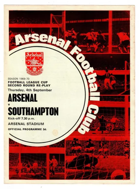 Arsenal v Southampton - 1969-70 League Cup 2nd Round Replay - Football Programme