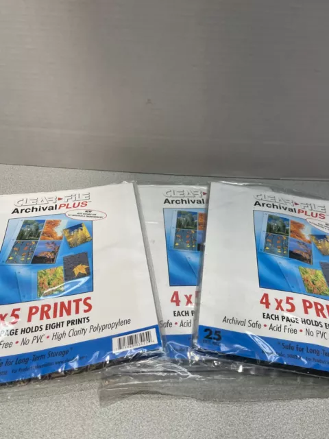 Lote de 3 75 páginas negativas de archivo Clear File 4 x 5 (25 páginas)