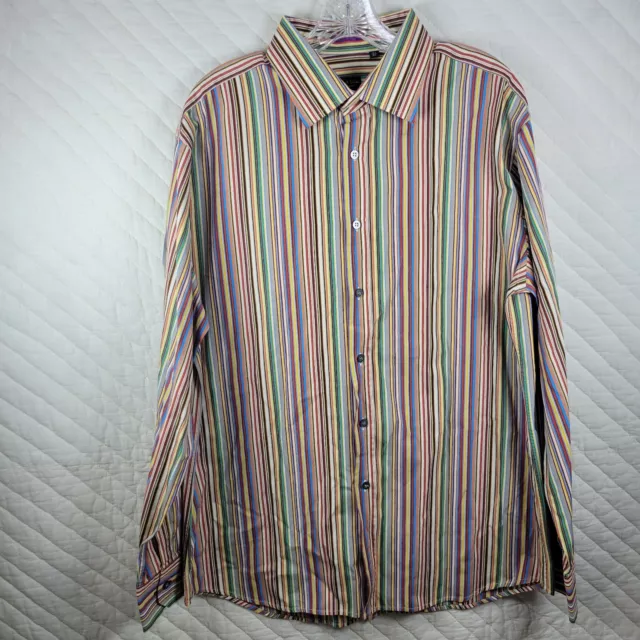 Paul Smith Mens Shirt 17.5 44 Multicolor Striped Preppy Made In Italy Button