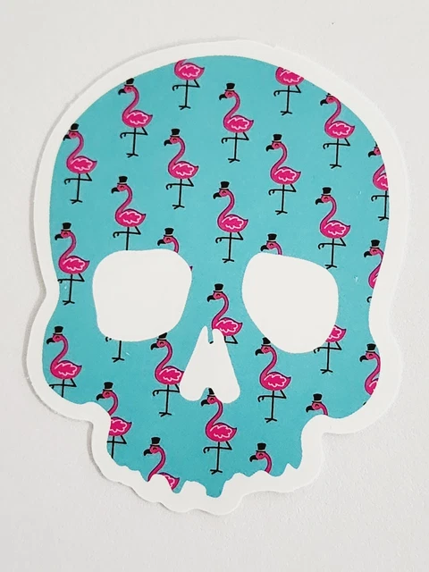 Scull Shaped Sticker with Flamingo Multicolor Coloring Sticker Decal Awesome