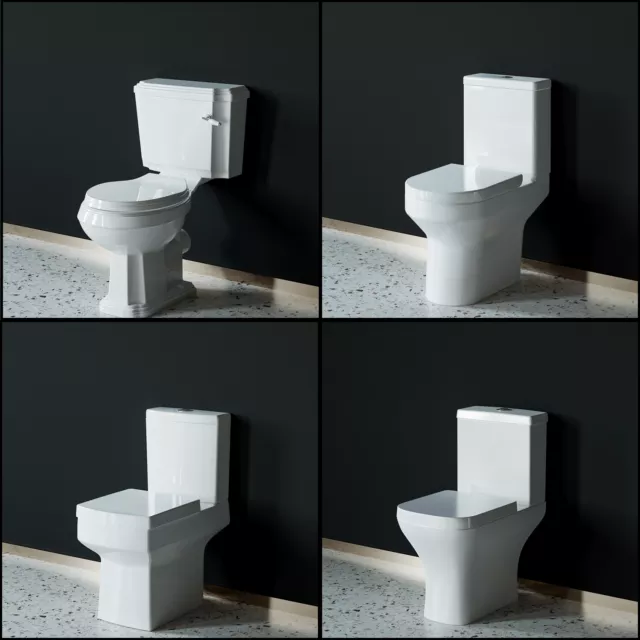 White Traditional Ceramic Toilet Close Coupled Cistern Soft Seat Pan Bathroom WC