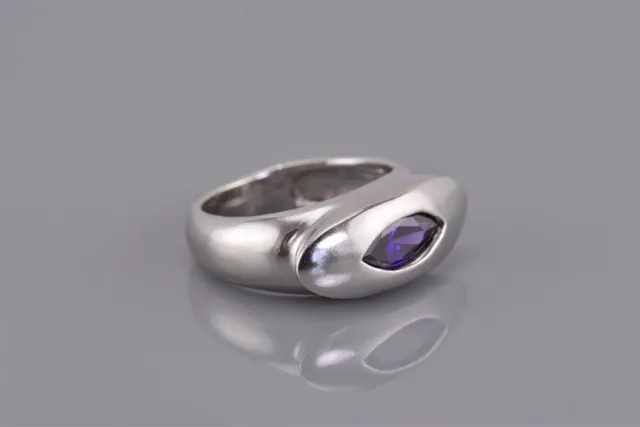 Sterling Silver Puffy Raised Oval Bezel Purple Marquise Band Ring 925 Sz: 5