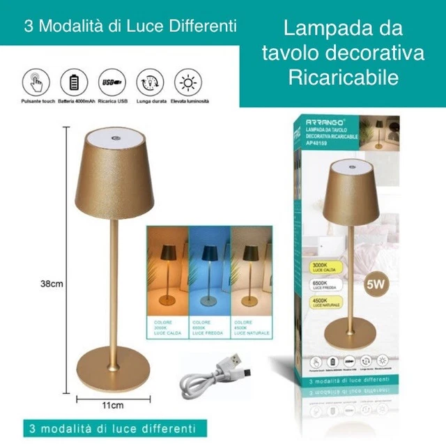 Lampada da Tavolo LED stile Poldina Dimmerabile Ricaricabile USB Oro Gold