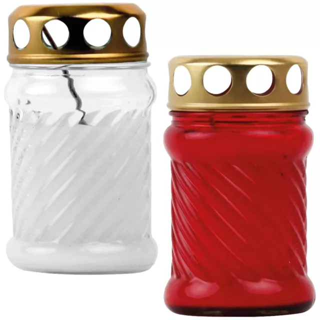 HS Candle Grablicht aus Glas Rille (Rot/Weiß) ca. 24h Brenndauer Grabkerze Kerze