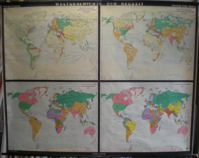 Schulwandkarte schöne alte Weltkarte Weltgeschichte 212x163cm vintage map ~1955