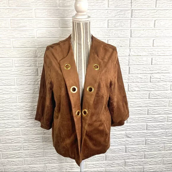 Chicos Tan Faux Suede with Gold Grommets Size 2 Large