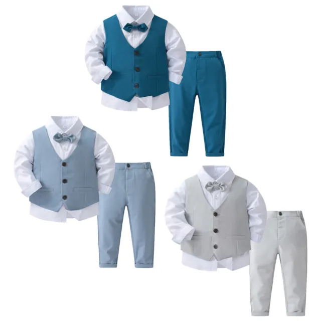 Kids Boys Gentleman Suit Long Sleeve Shirt with Bowtie Vest Long Pants Outfit