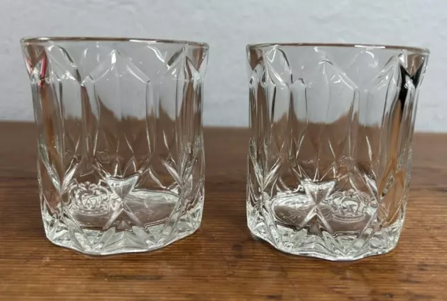 Crown Royal Whiskey Rocks Tumbler Diamond Glass - Embossed Logo Lot of 2