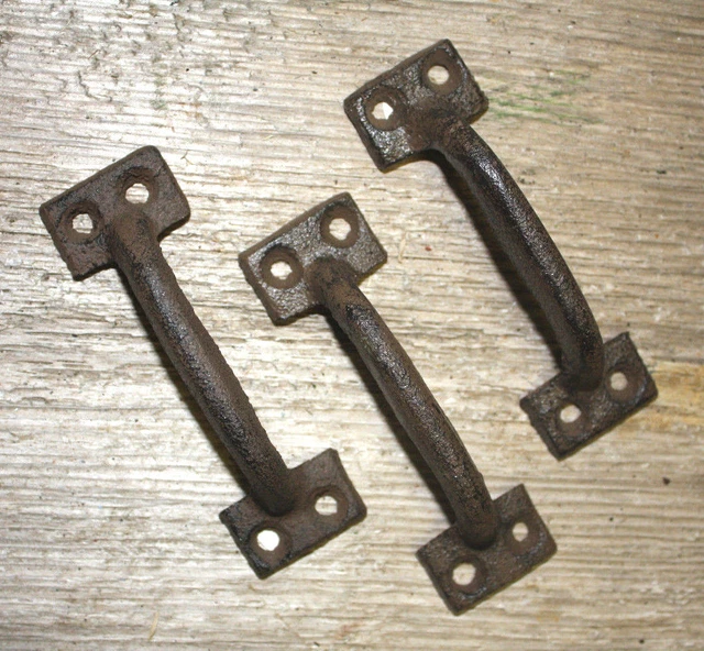 3 Cast Iron TINY Antique Style RUSTIC Barn Handle, Gate Pull Shed Door Handles 2