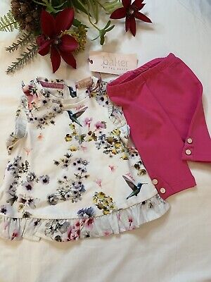 BNWT Baby Girls Ted Baker Floral Top & Leggings Set Outfit For Newborn Baby