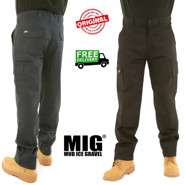 Mens MIG Cargo Work Trousers & Knee Pad Pockets Size 30 to 42 - COMBAT CARGOS