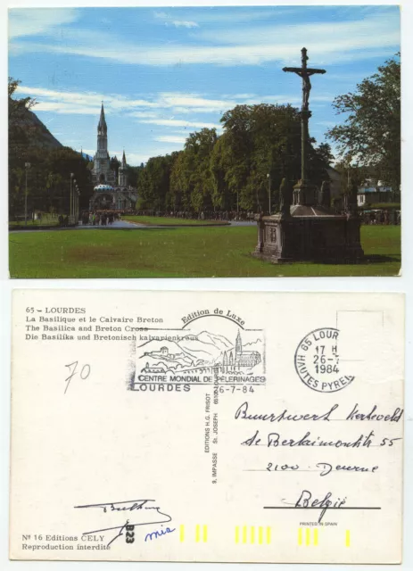 30503 - Lourdes - La Basilique et le Calvaire Breton - AK, gelaufen 26.7.1984