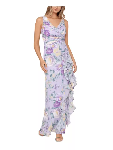 NWOT $259 Xscape Lavender Floral Twist Front Chiffon Gown 8