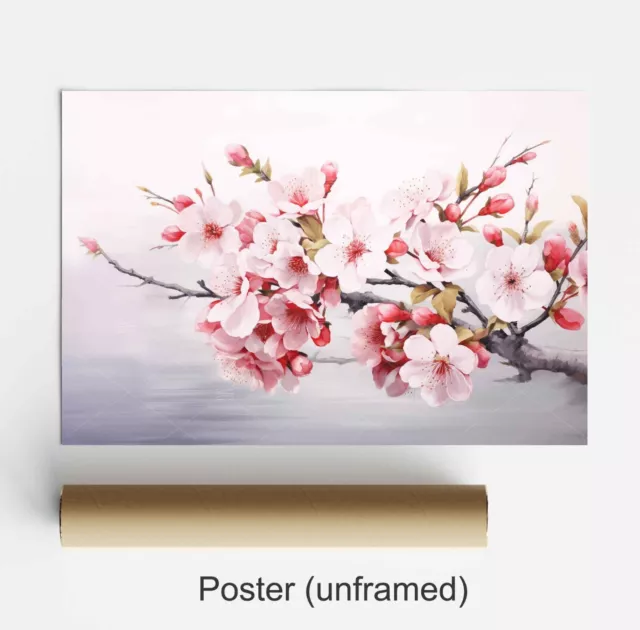 Cherry Blossom Flowers Stretched Canvas or Unframed Poster More Sizes