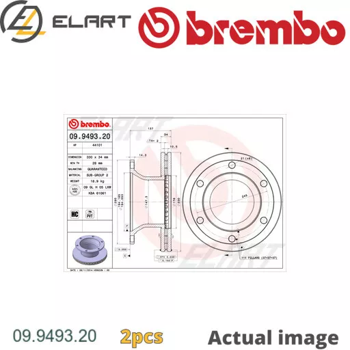 2X Brake Disc For Renault Trucks Volvo Midlum Dxi 5 Dxi 7 Fl Iii D5K210 Brembo