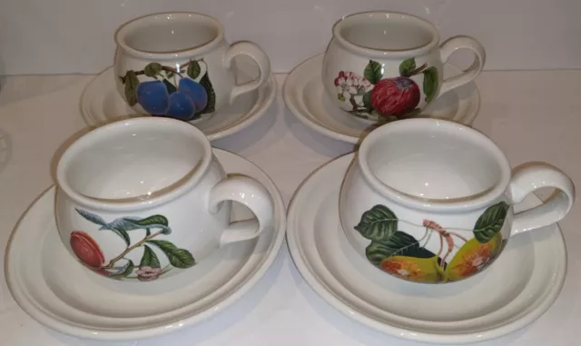 Set of 4 Vintage Portmeirion Pomona Romantic Footed Cups & Saucers EUC **READ