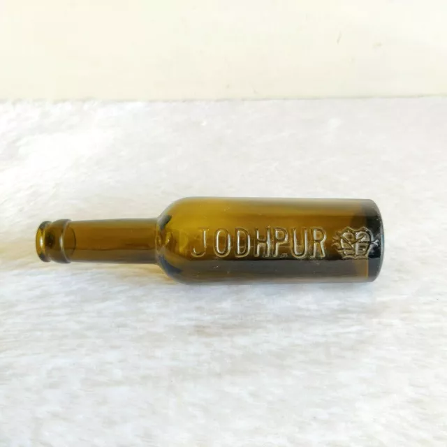 19c Vintage Jodhpur State Embossed Olive Color Glass Bottle Wine Barware GL123