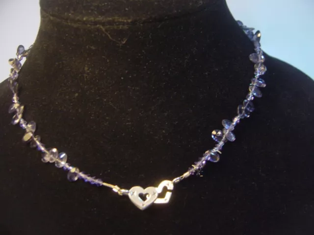 Exquisite-Unique-Genuine-Amethysts & Tanzanites Necklace-Silver Hearts Clasp Rar