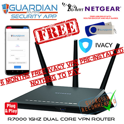 Netgear R7000 VPN Router dnscrypt + Guardian APP + 6 mesi GRATIS ivacy VPN