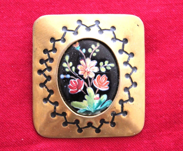 Broche Ancienne En Bronze Décor Émaillés - Style Ligne Vautrin - Occasion Bel État
