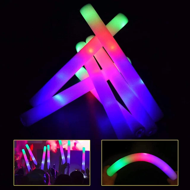 EXCECAR 24 Pcs Light Up Foam Sticks,LED Glow Sticks Batons with 3 24pcs