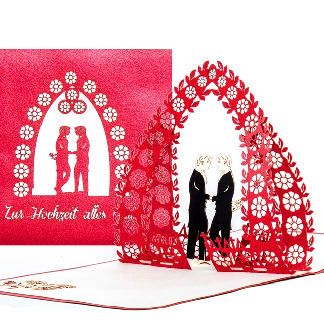 2x 3D Pop Up Hochzeitskarten - Mit Umschlag, Elfenbeinweiß 18x12,4cm