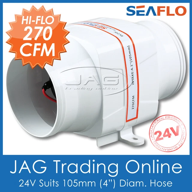 24V SEAFLO 270CFM IN-LINE BILGE BLOWER SUIT 4" HOSE-Boat/Caravan/Inline Air Pump