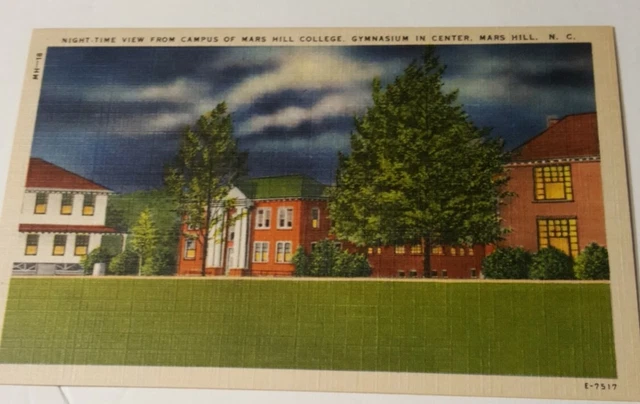 1930s vintage postcard nighttime view Campus of Mars Hill College University NC