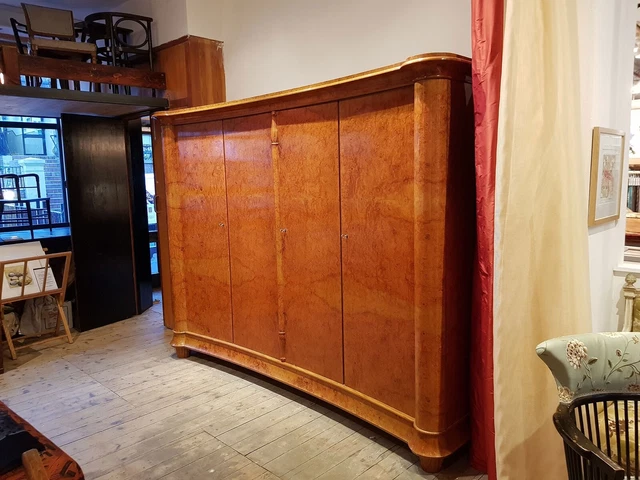 Antique Art Deco Wardrobe Semus of Switzerland in burr walnut and satinwood