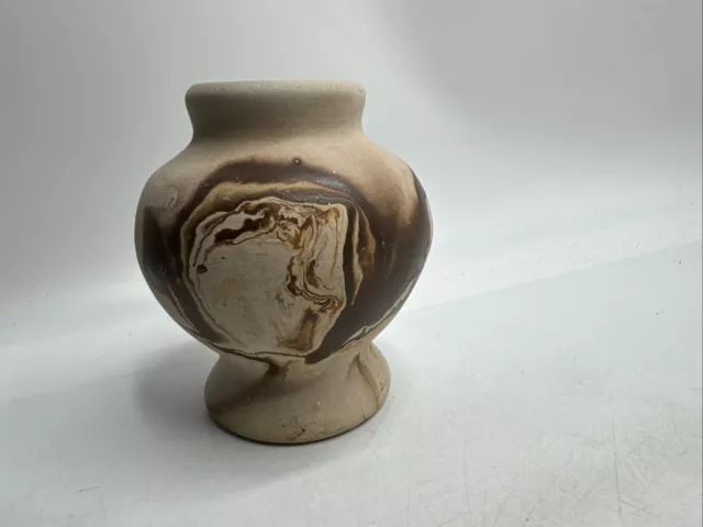 Vintage Nemadji Pottery Hand Made Native Clay Swirl Bud Vase 3.5" Inch Tall USA