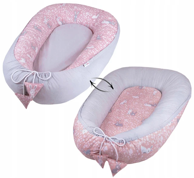Baby Double-sided Soft Cocoon Infant Sleep Nest Bed Grey/ Bunny Pink