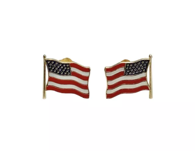 Vintage 14k Yellow Gold American Flag Stud Earrings