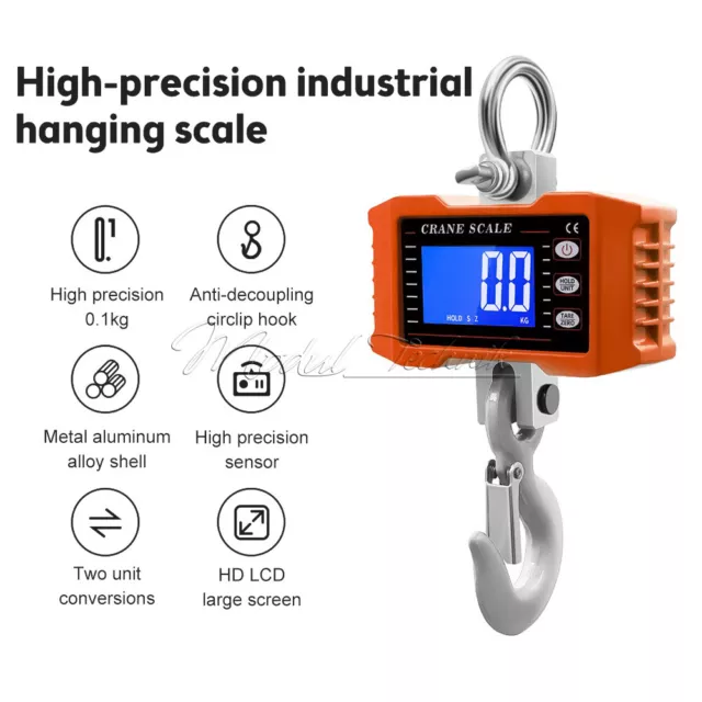 1000KG Portable LCD Digital Hook Hanging Scale Heavy Duty Electronic Crane Scale 2