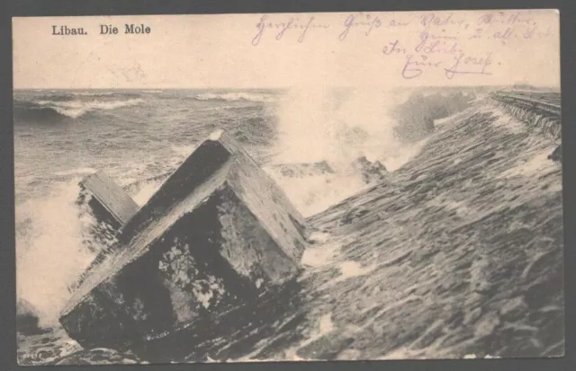 141781 AK Liepaja Libau Lettland Mole Hafen Feldpost 1917 aus militärischen Grün