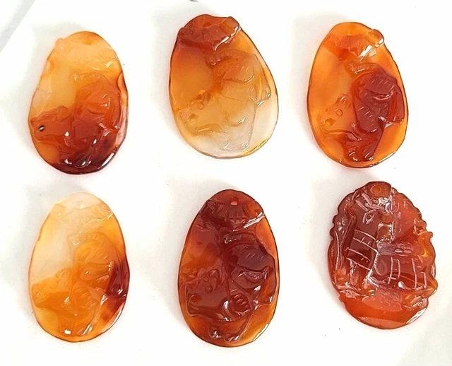 3 Zodiac Animals Carnelian Pendants Ox Tiger Rabbit Dragon Horse Sheep Boar Dog