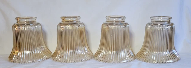 Set of 4 VINTAGE LIGHT Iridescent Amber GLASS LAMP Bell SHADE 2 1/8” Fitter