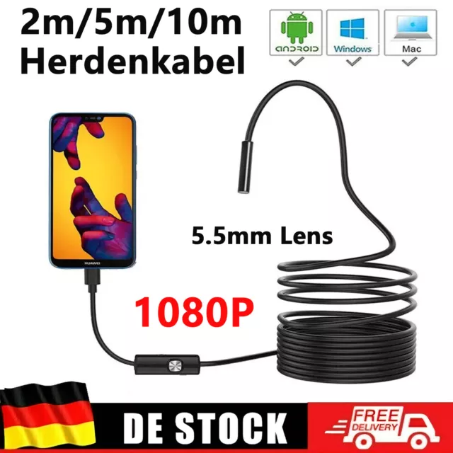 2-10m HD 1080P Endoskop 5.5mm Inspektions USB Wasserdicht IP67 PC Android Handy