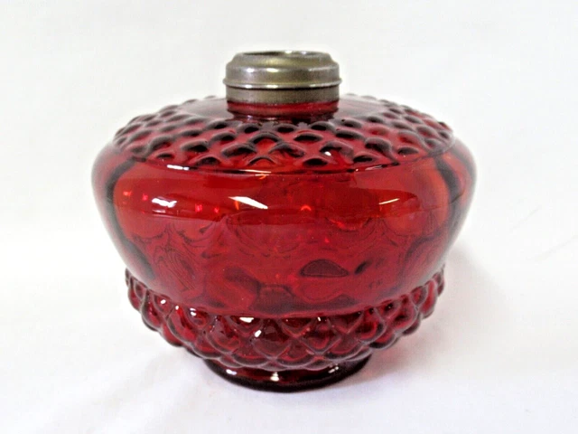 Antique Deep Ruby Red Oil Font For Hanging Parlor Library Or Bracket Lamp