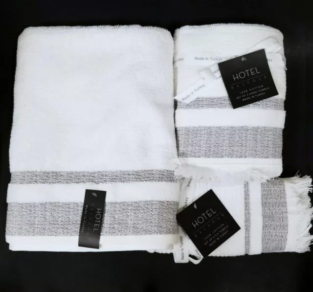 Hotel Balfour Cotton White,Gray Stripe Bath,Hand Towel,Finger Tip Turkey Made
