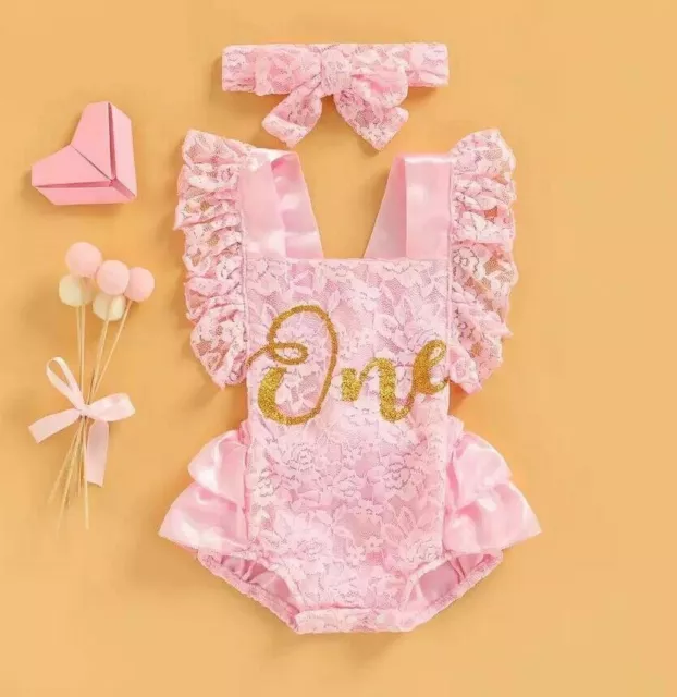 Pink 1st Birthday Princess One Outfit Dress Cake Smash Photoshoot 1 Romper Set