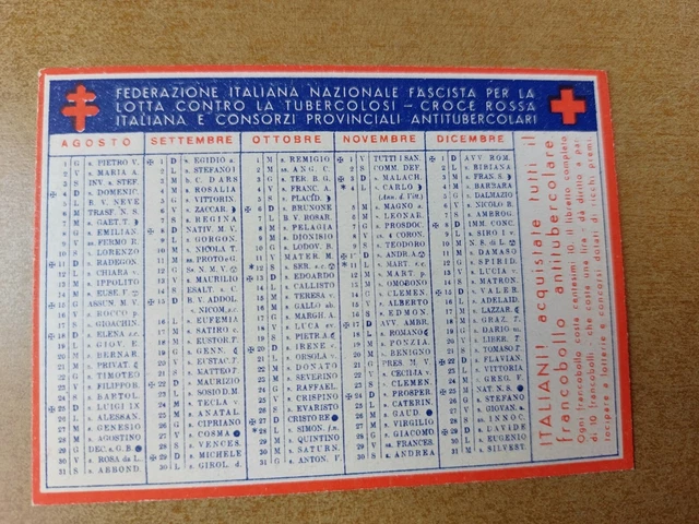 Croce Rossa Italiana Antitubercolare 1935 Calendarietto Tascabile Semestrino